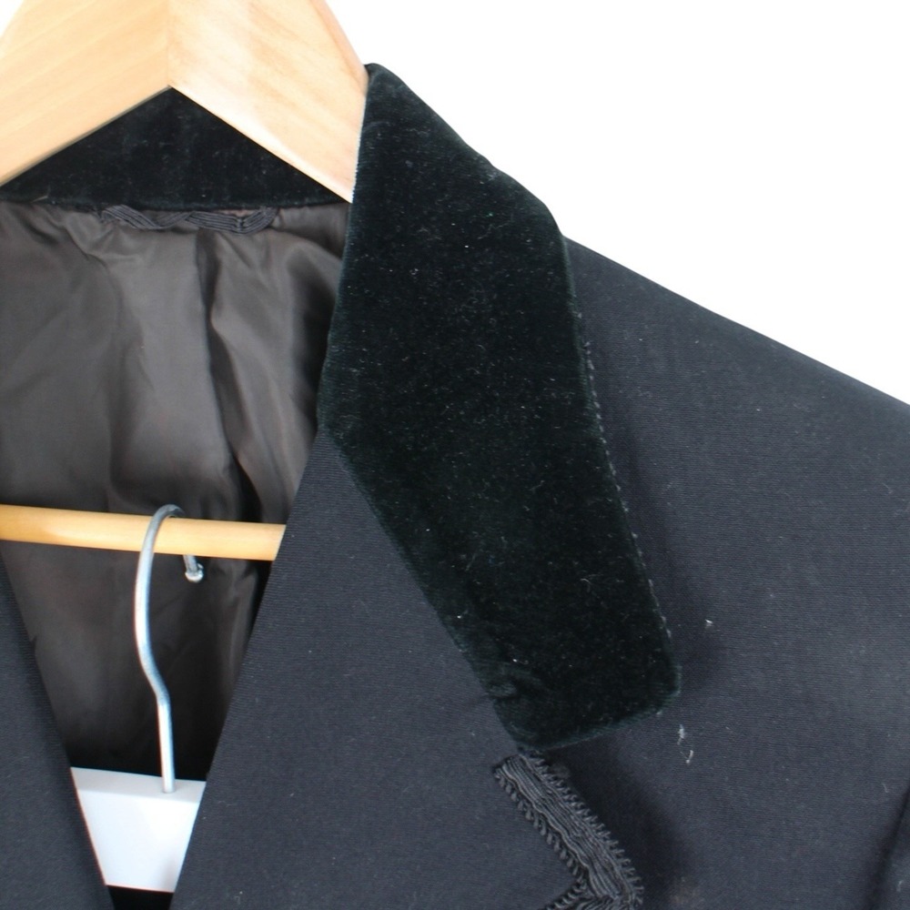 Vintage 70s Mod Black Velvet Collar Tuxedo Suit Mens 40L Satin Stripe Formal - Picture 4 of 9